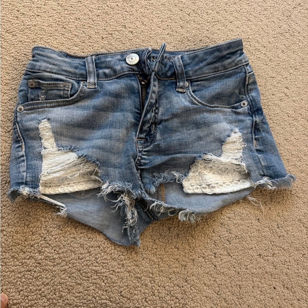 American Eagle Outfitters Blue Distressed Jean Shorts